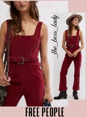 Free People jumpsuit velvet corduroy one piece onesie belted flare 4